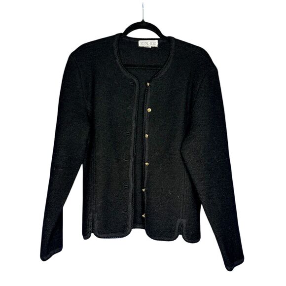 Vintage Womens 100% Wool Tailored Black Chunky Knit 90s Cardigan Quiet Luxury L - Picture 2 of 9